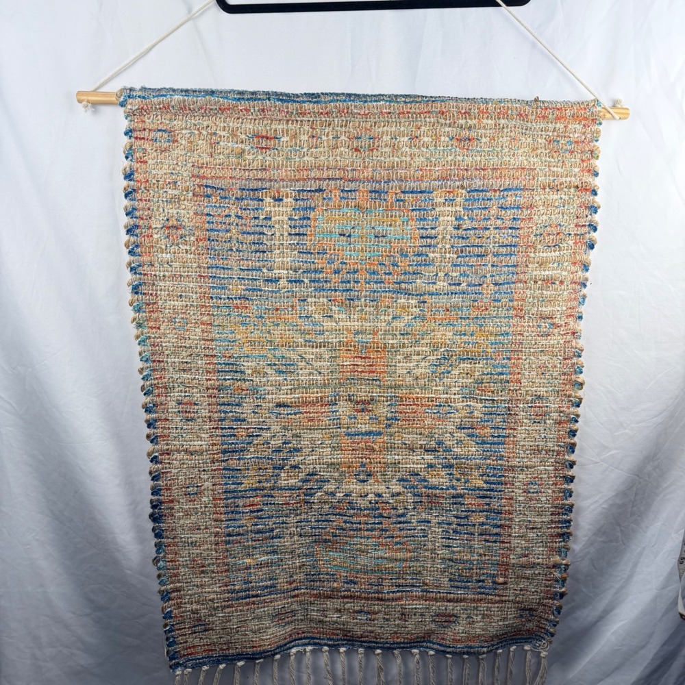 Vintage Woven Rug Tapestry Wall Hanging 27x52 Tassels Boho Decor Maximalist